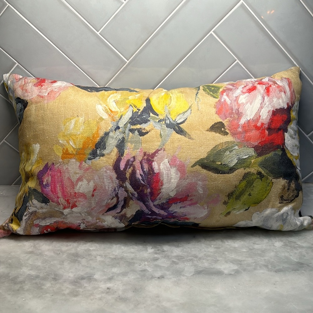 Designers Guild 100% Linen Cushion Cover & Pillow floral. 12x24